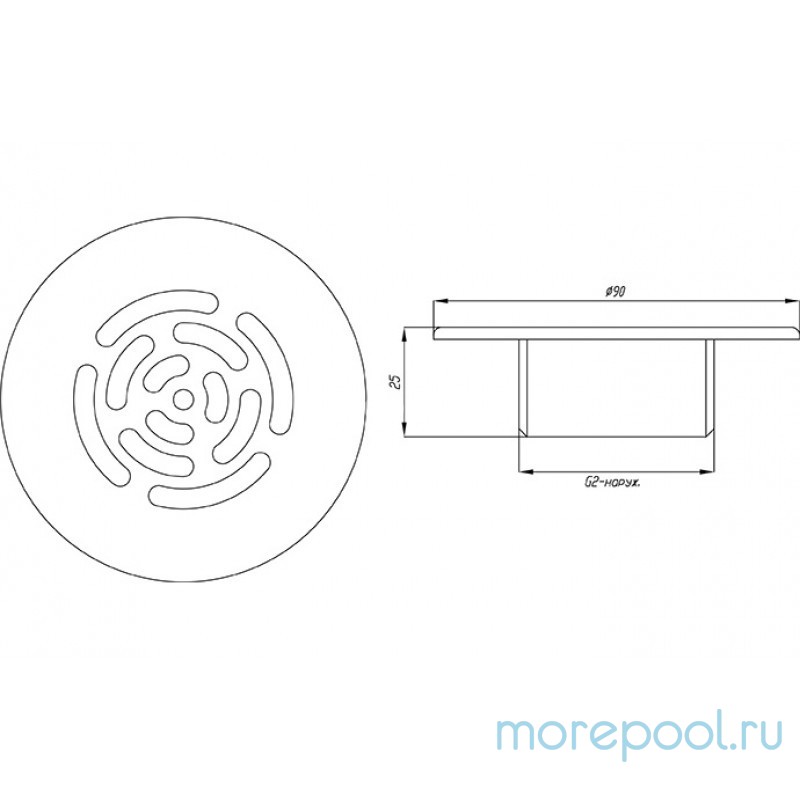 Форсунка аэромассажная нерж. AISI-304 для бетонного бассейна G2" (наружн.)