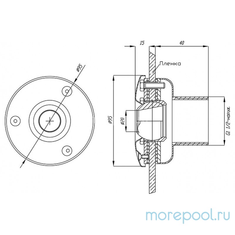 Форсунка стеновая Ø 95 (пленка) G1½"(наружн.) нерж. ст. AISI-304