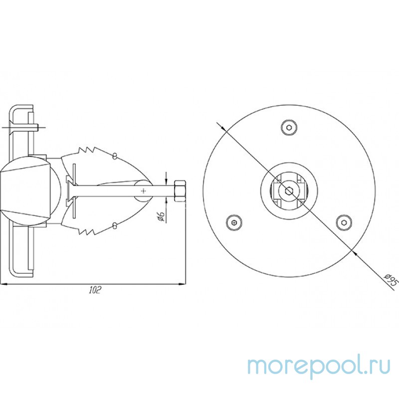 Форсунка стеновая Ø 95, универс., с распорным механизмом, Ø50, AISI-304