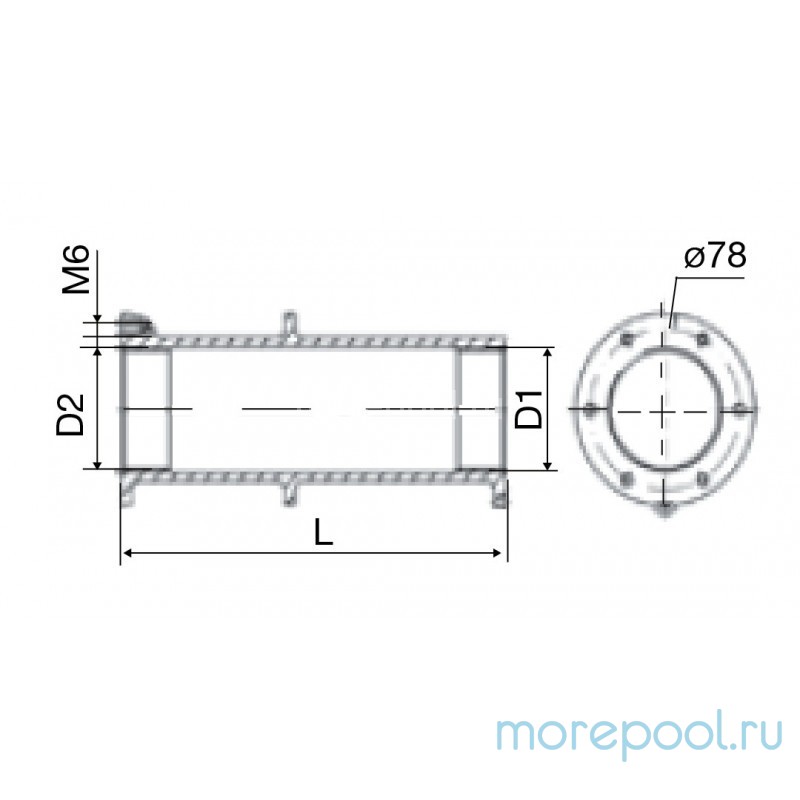Стеновой проход дл.100 RG-бронза подкл. 2½" (внутр)х2½""(внутр)(плитка)
