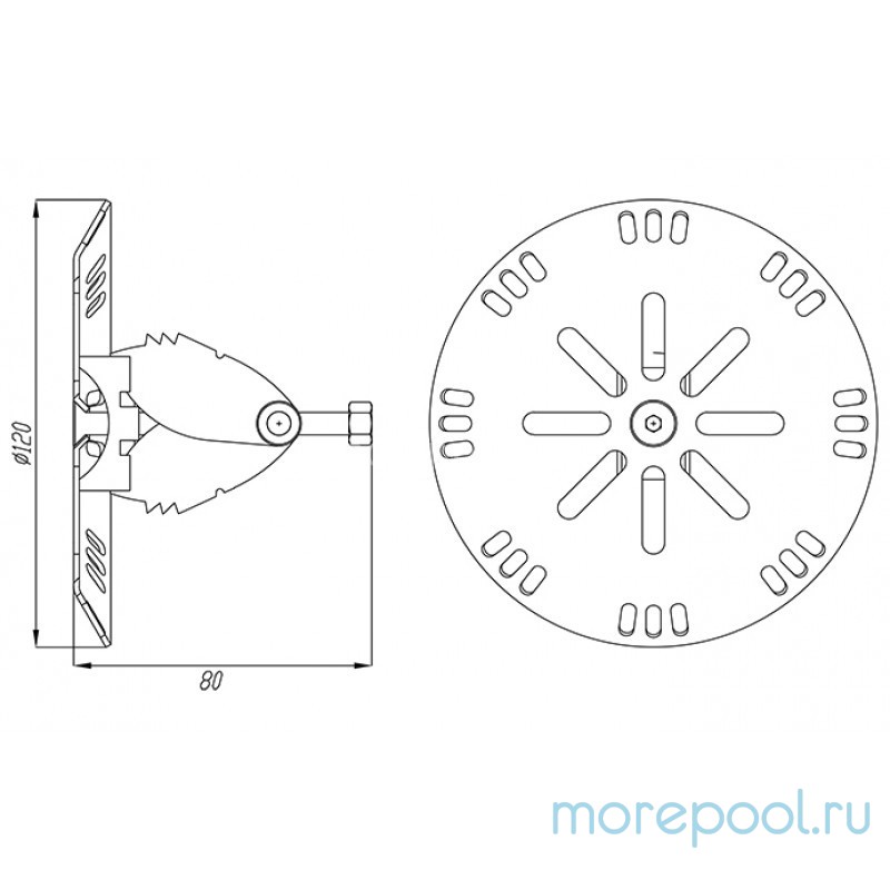 Форсунка стеновая/донная Ø 120 (универ) с распорным механизмом Ø50/63/75 нерж. ст. AISI-304