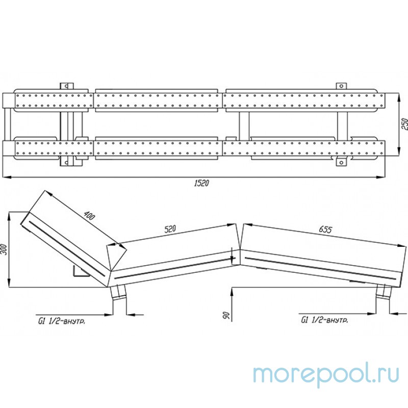 Лежак аэромассажный двухполосный (плитка) G2" (внутр.) нерж. AISI-304