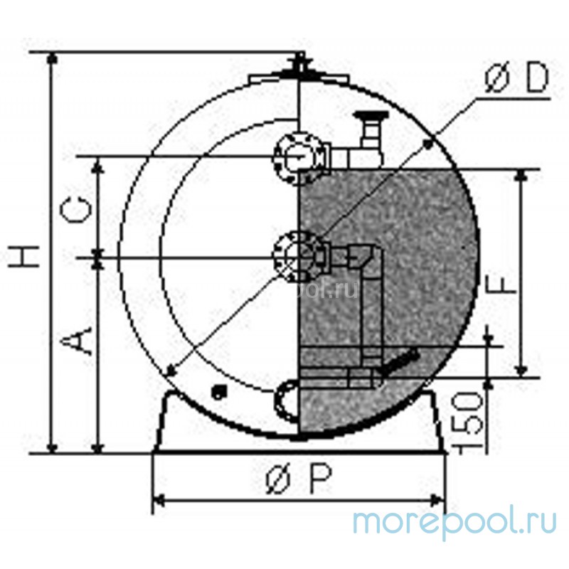 Гориз.фильтр шпул. навивки Д.1200мм,дл.2700мм,57 м³/час,подкл.4", выс.загрузки 0,6м