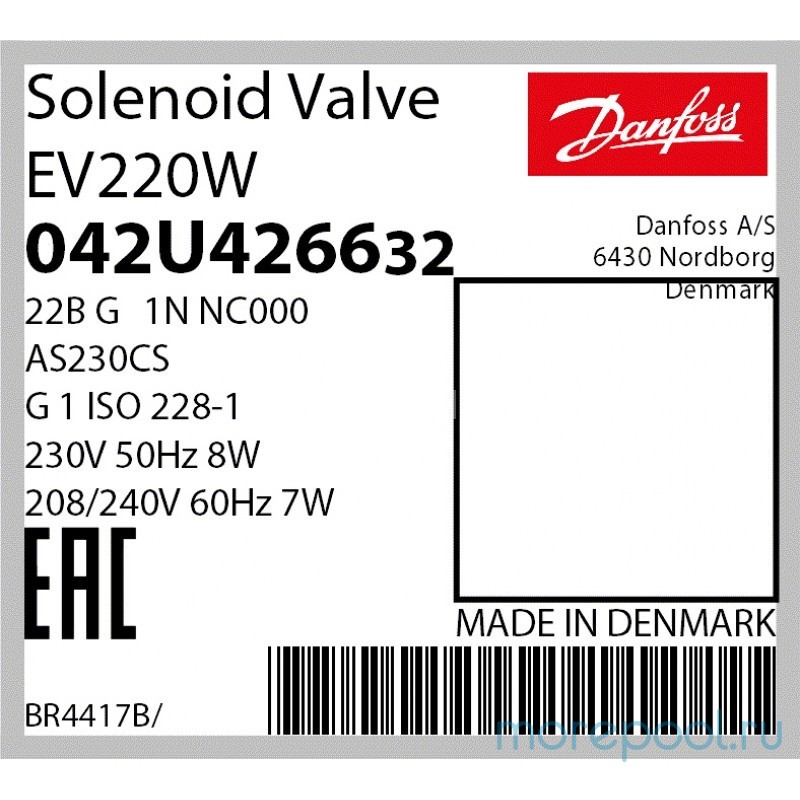 Соленоидный клапан норм. закр 1" 220V DANFOSS