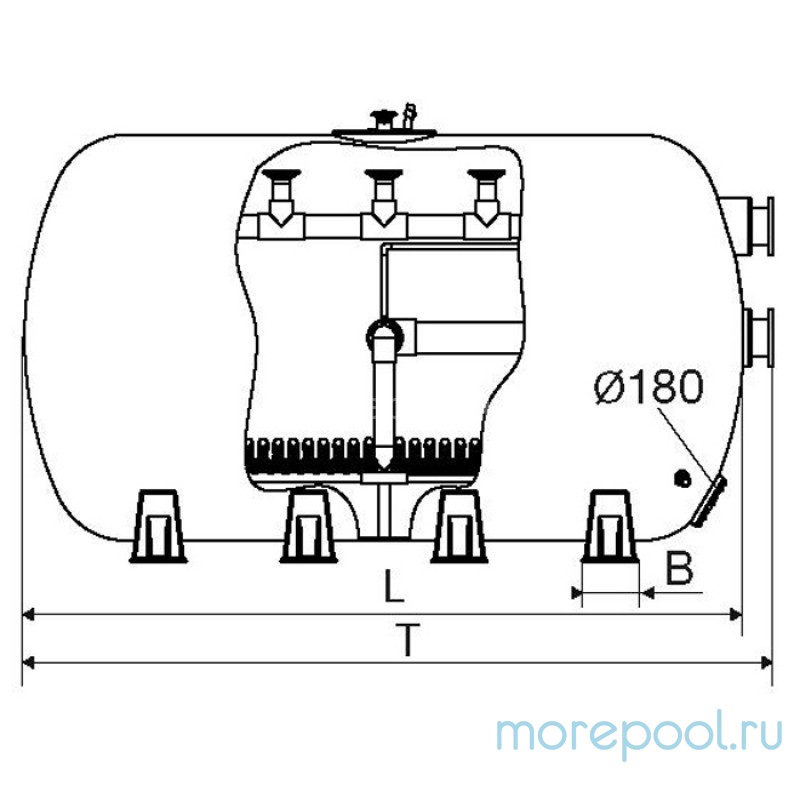 Гориз.фильтр шпул. навивки Д.1400мм,дл.3000мм,73 м³/час,подкл.4", выс.загрузки 0,8м