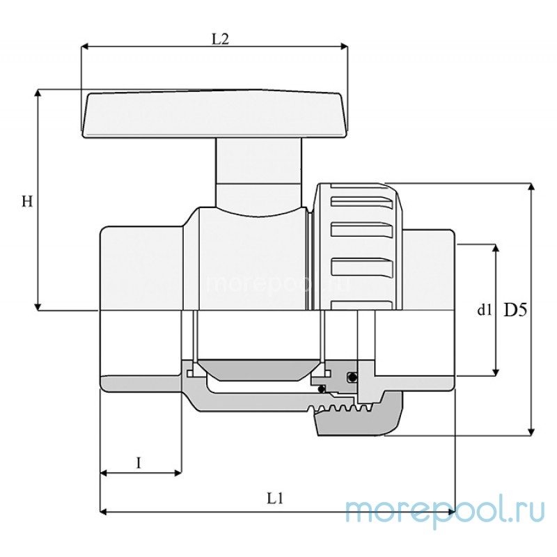Шаровый кран ПВХ "UNIBLOCK" 1,0 МПа d_50, USU01050