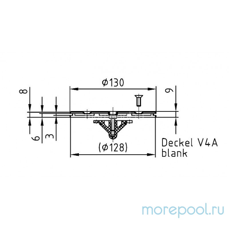 Форсунка донная регулируемая Ø 130 (плитка) G1½"(внутр.) нерж. ст. AISI-316 и RG-бронза