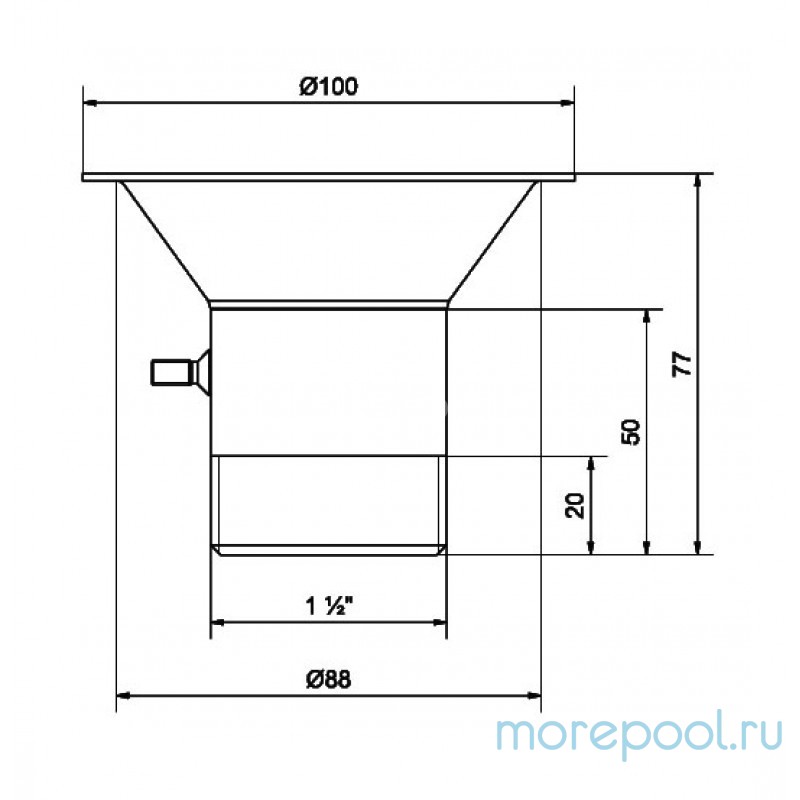 Форсунка донная регулируемая д.88 (плитка) G1½"(наружн.) нерж. ст. AISI-316