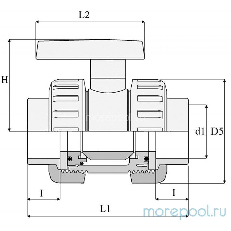 Шаровый кран ПВХ 1,0 МПа d_ 50, UTB01050