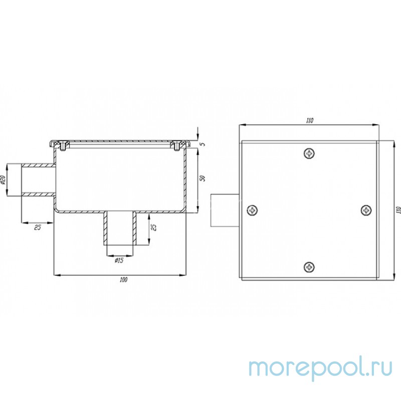 Коробка распаячная нерж.сталь AISI-304 110х110х50