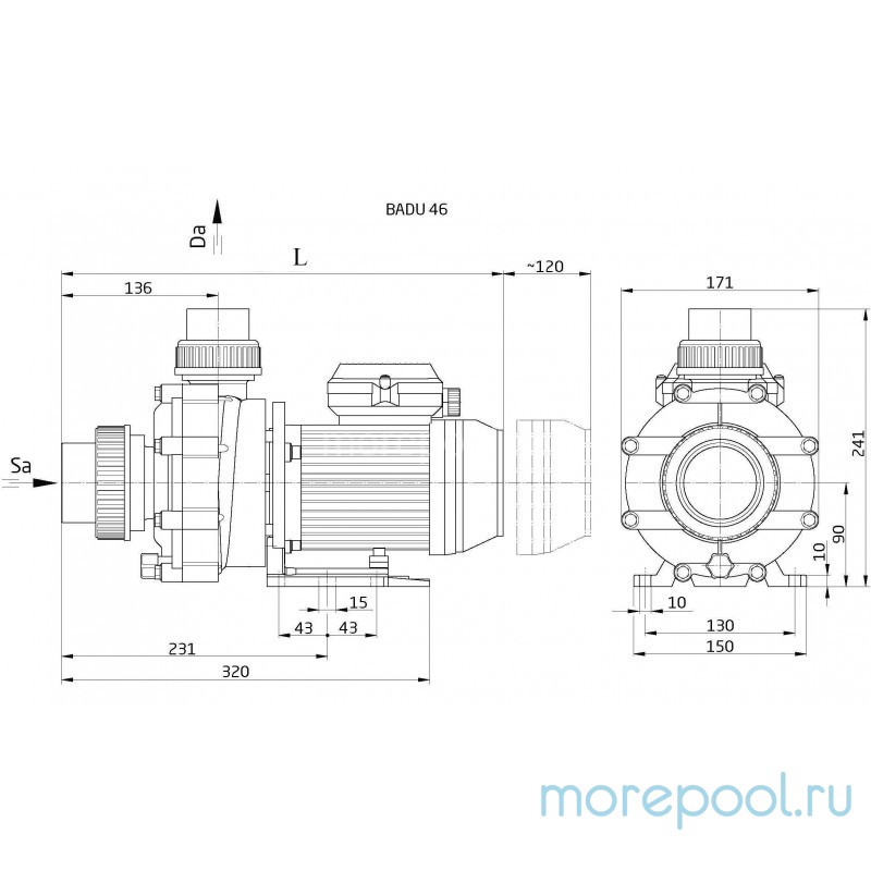 Насос BADU 46/22, без префильтра, 19 м³/ч, 0,8 кВт, 220В