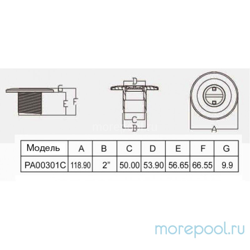 Форсунка подключения пылесоса Pool King , бетон подкл. внеш 2"