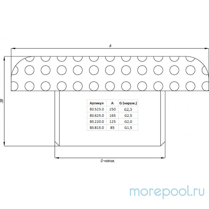 Водозабор д.125 (плитка) G2" (наружн.) нерж. AISI-304