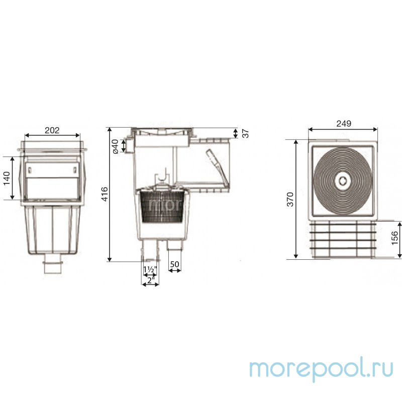 Скиммер , бетон 15 л. подкл. внутр. 1½"