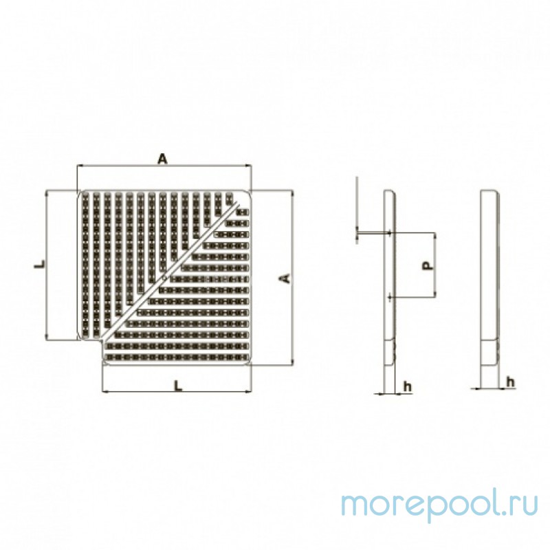 Угловая плитка 90гр. для переливной решетки, 245*35мм.