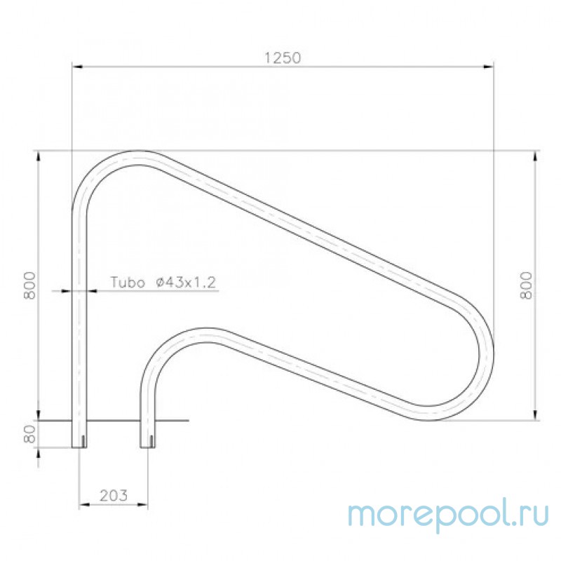 Поручень для римской лестницы дл. 1250мм + фланцы, AISI-316