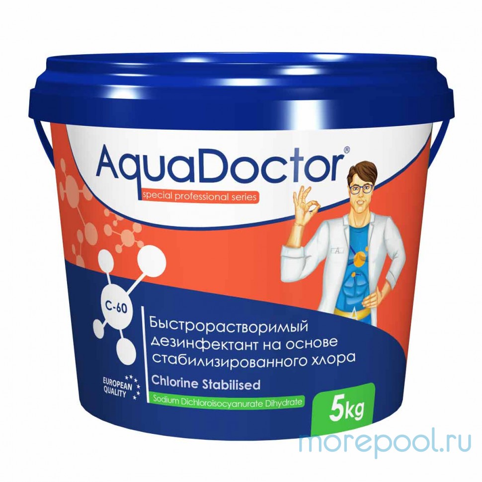 Дезинфекция для бассейна на основе хлора быстрого действия AquaDoctor C-60 в гранулах 1кг