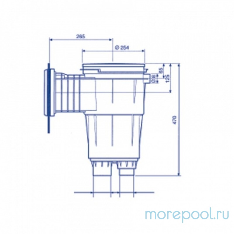 Скиммер из ABS-пластика, 17,5 л. со станд.раструбом, для сборн.бас., подкл.внутр.1½", пленка