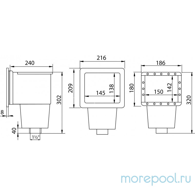 Скиммер , универсал. подкл. внутр. 1½" c декорат. рамкой