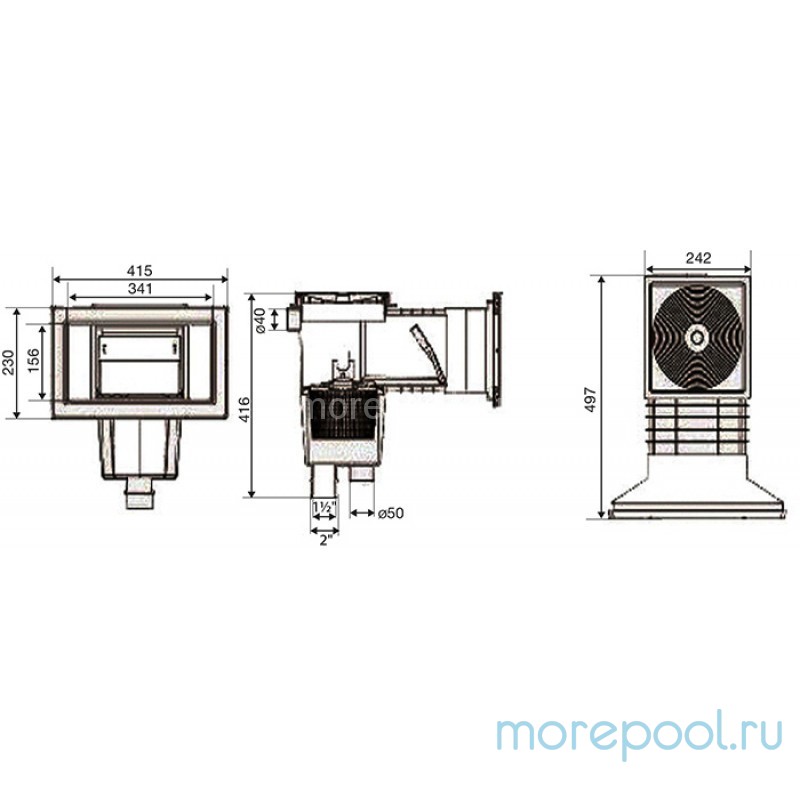 Скиммер , пленка 15 л. c широким раструбом подкл. внутр. 1½" (винт)