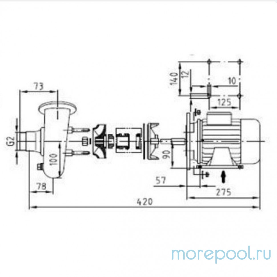 Насос Fitstar 7751050 (220/380В, без пф, 45м3/ч, 2.2Квт) всас. вых. НР 2", напорн. вых. фланец GSB 40 (без префильтра)