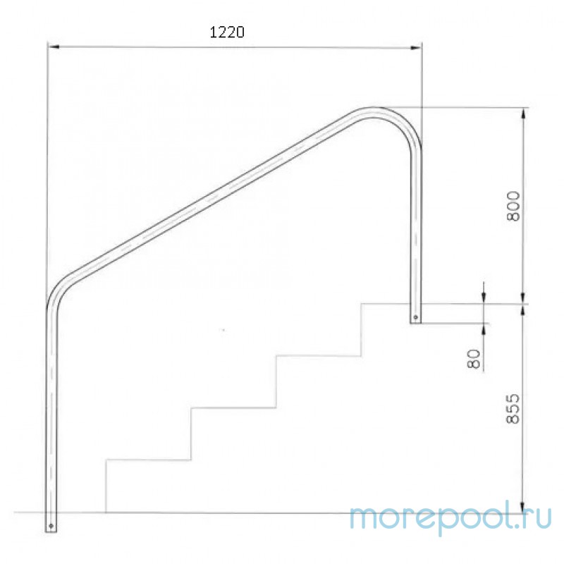 Поручень для римской лестницы дл.1220мм + закладные, AISI-316 (комплект 2 шт.)