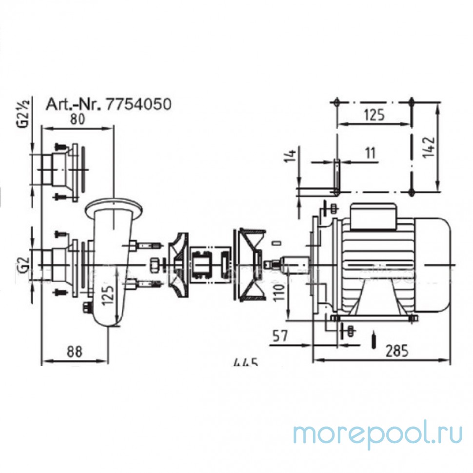 Насос Fitstar 7754050 (220/380В, без пф, 63м3/ч, 2.6Квт) всас. вых. НР 2 1/2", напорн. вых. FB 65 (без префильтра)