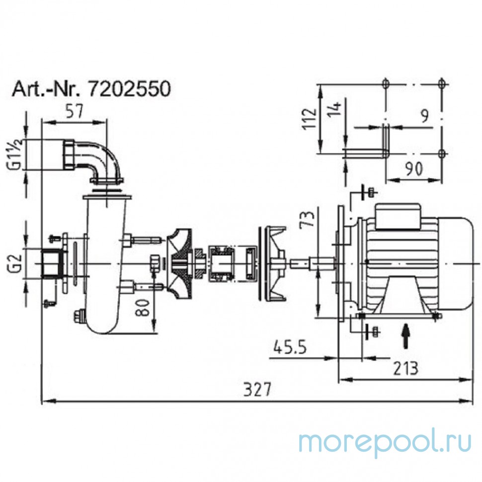 Насос Fitstar 7202550 (220В, без пф, 7.5м3/ч, 0.5Квт) всас. вых. НР 2", напорн. вых. 90° НР 1 1/2" (без префильтра)