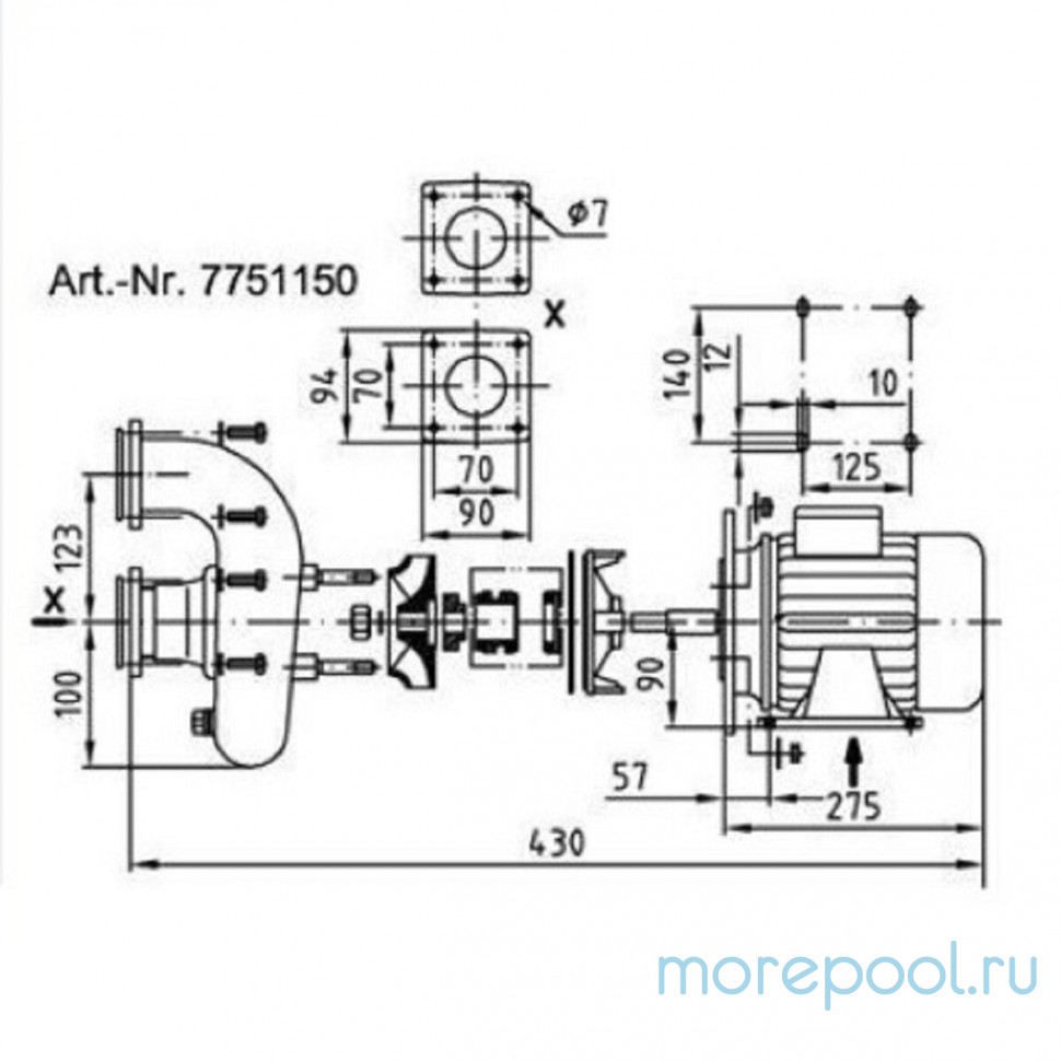 Насос Fitstar 7751150 (220/380В, без пф, 46м3/ч, 2.2Квт) всас. вых. GSB 40, напорн. вых. GSB 40 (без префильтра)