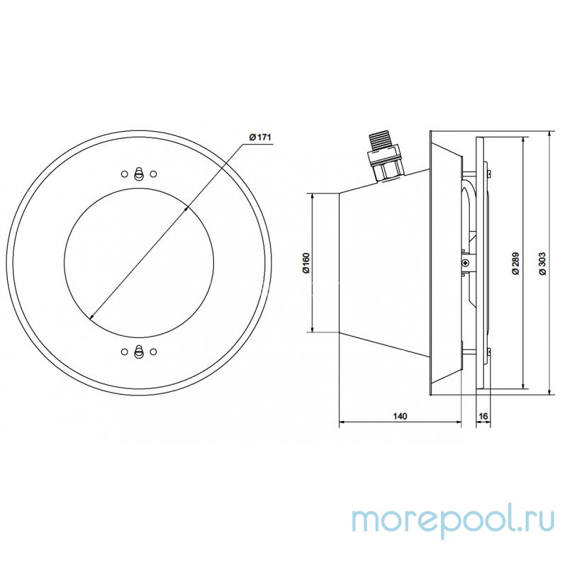 Светильник встраиваемый п/бетон 25Вт/12В с LED RGB, нерж.сталь AISI-316, кабель 3 м
