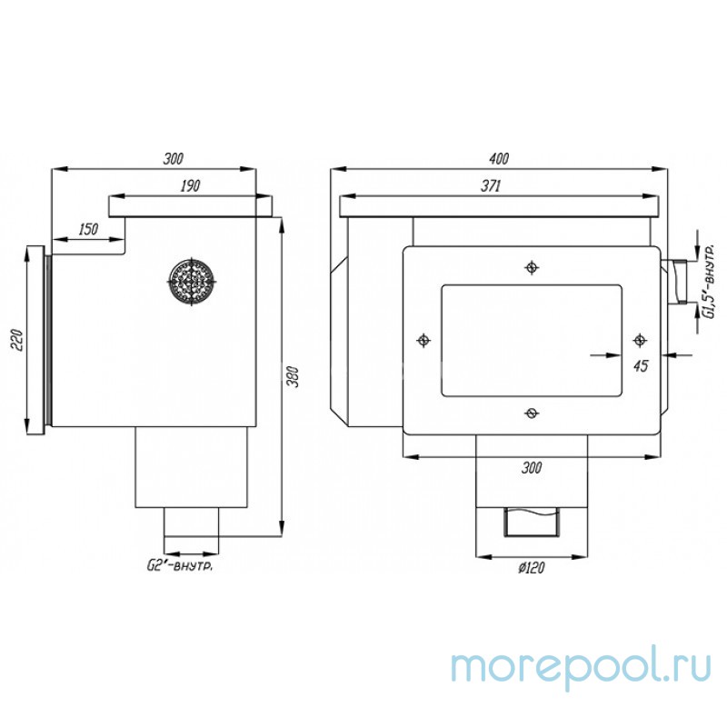Скиммер нерж. ст. AISI-304 с удлин. горловиной и камерой долива подкл. внутр. 2" (пленка)