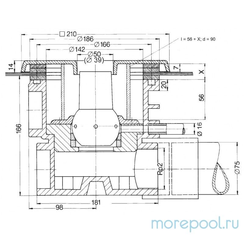Форсунка гидромассажная 35-55 м3/ч, 40 мм, универсал., шланг 10м.+рег.воздуха
