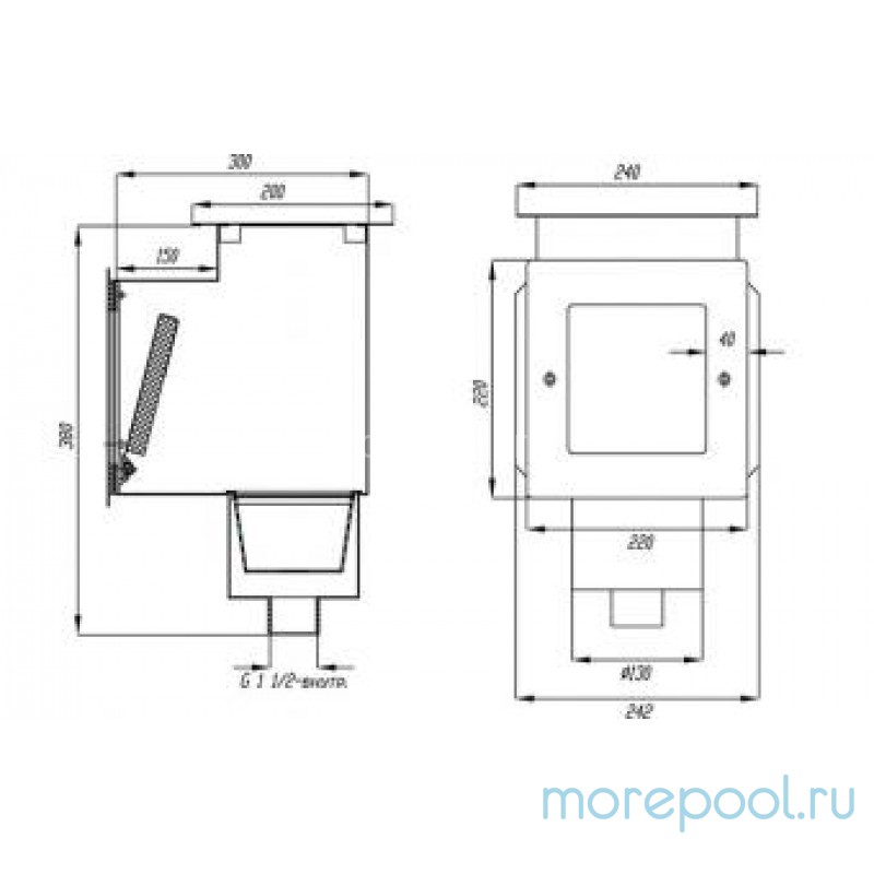 Скиммер нерж. ст. AISI-304 с удлиненной горловиной подкл. 1,5" (пленка)