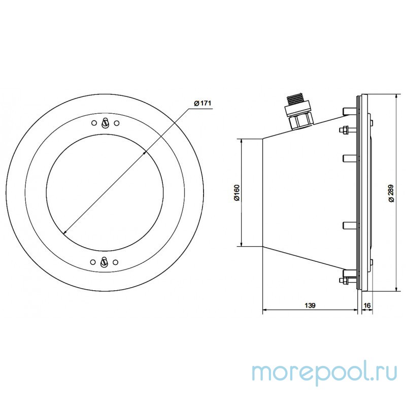 Светильник встраиваемый универсал 28Вт/12В с LED белый, нерж.сталь AISI-316,кабель 3м