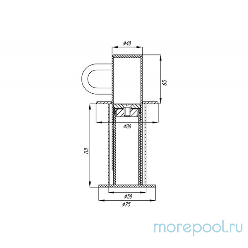 Анкерное крепление, гориз. анкер+стойка, для разд. дорожек в бетонный бассейн, AISI-304