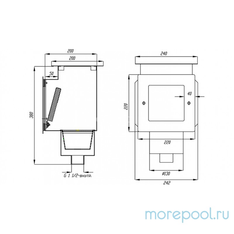Скиммер нерж. ст. AISI-316 подкл. внутр. 1,5" (пленка)