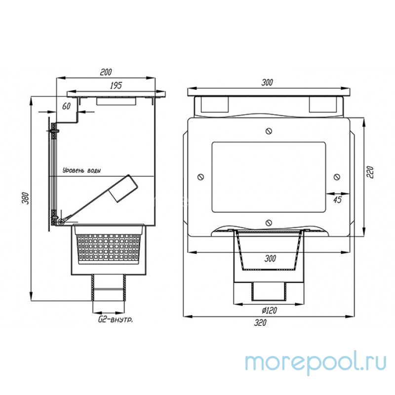Скиммер нерж. ст. AISI-316 подкл. внутр. 2" (пленка)