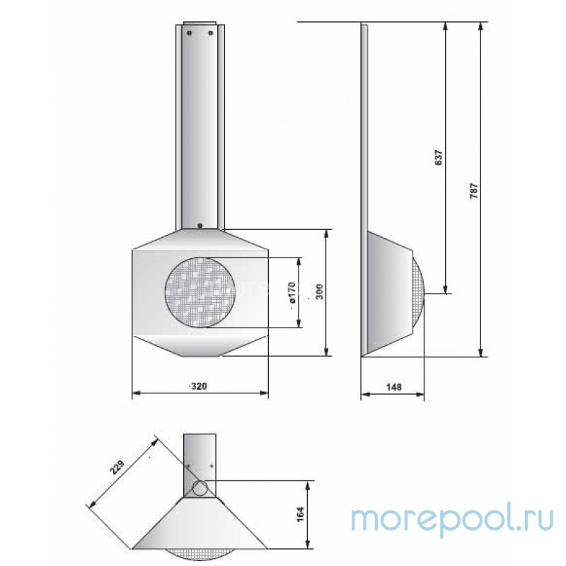 Светильник навесной Pahlen угловой 300Вт/12В, нерж.сталь AISI-316, кабель 2,5м