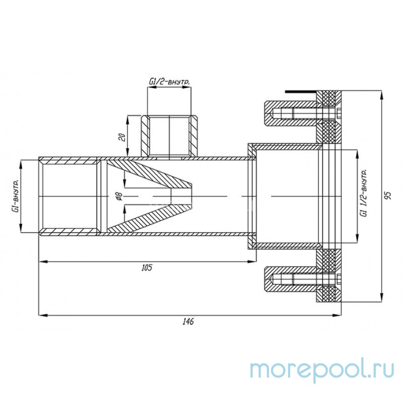 Форсунка гидр-ная, 7м3/ч, подкл.G1" внутр.(закл.деталь универ,146мм), доп. треб-ся ФП.091.8