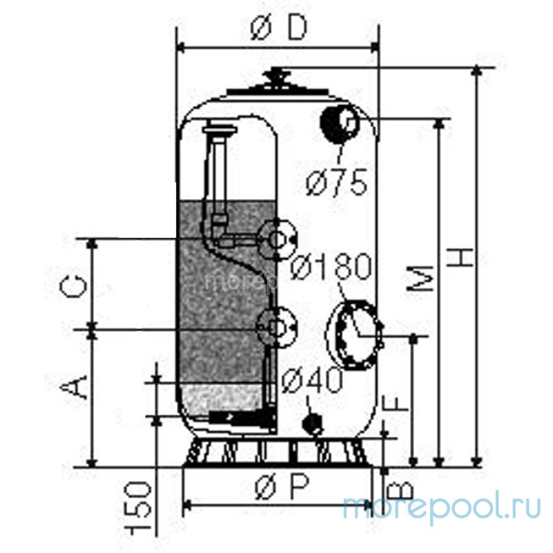Фильтр HK151200т, шпул. навивки, d.1200мм, 55м³/ч, выс. 1м, подкл. 3", фланец, без вентиля