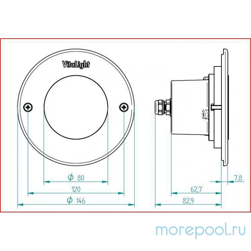 Светильник светод.Vitalight Power-LED,белый,9x3Вт,24В, накл.AISI-316L, корп.RG-бронза,бетон, каб. 5м