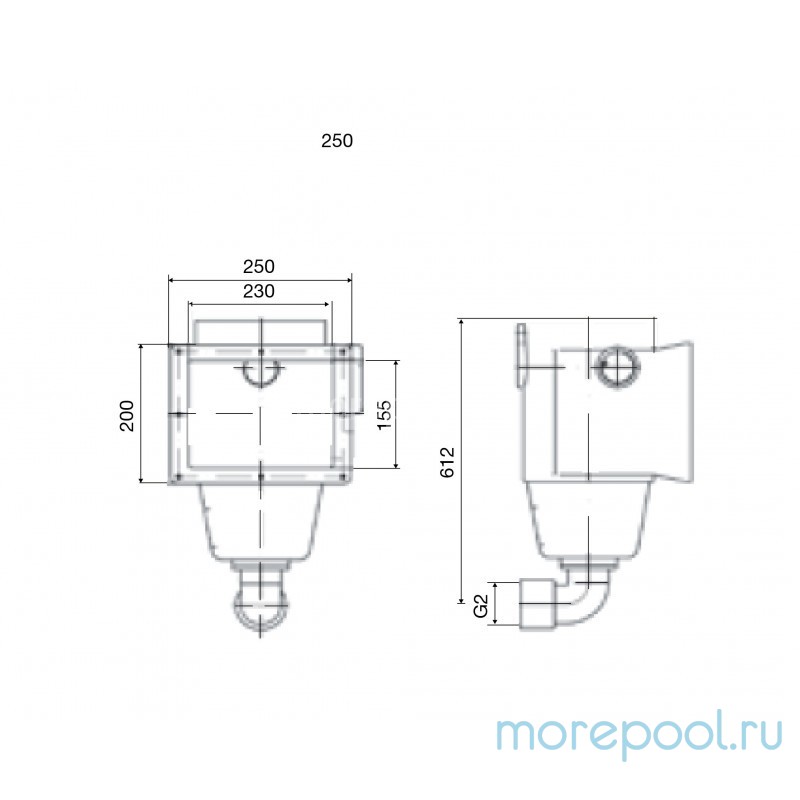 Скиммер RG-бронза подкл. внутр. 2" (плитка) без декор. рамки
