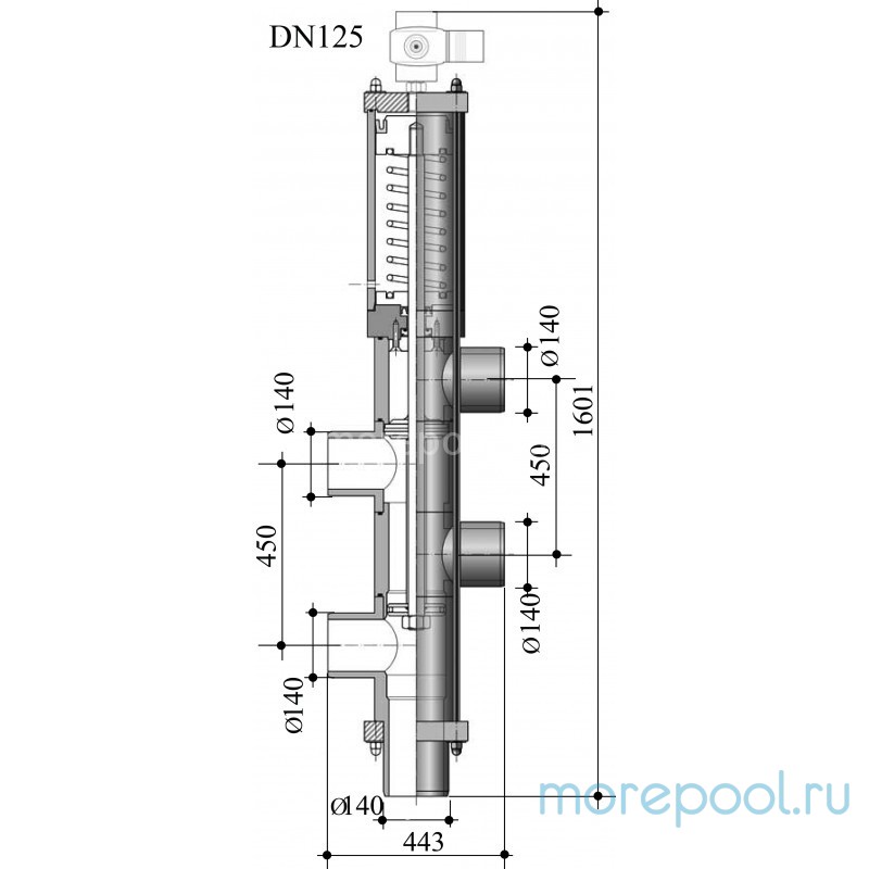 Вентиль Besgo 5-ти поз. DN 125/Ø 140 мм, 450 мм, с электромагн. кл-ном 230В