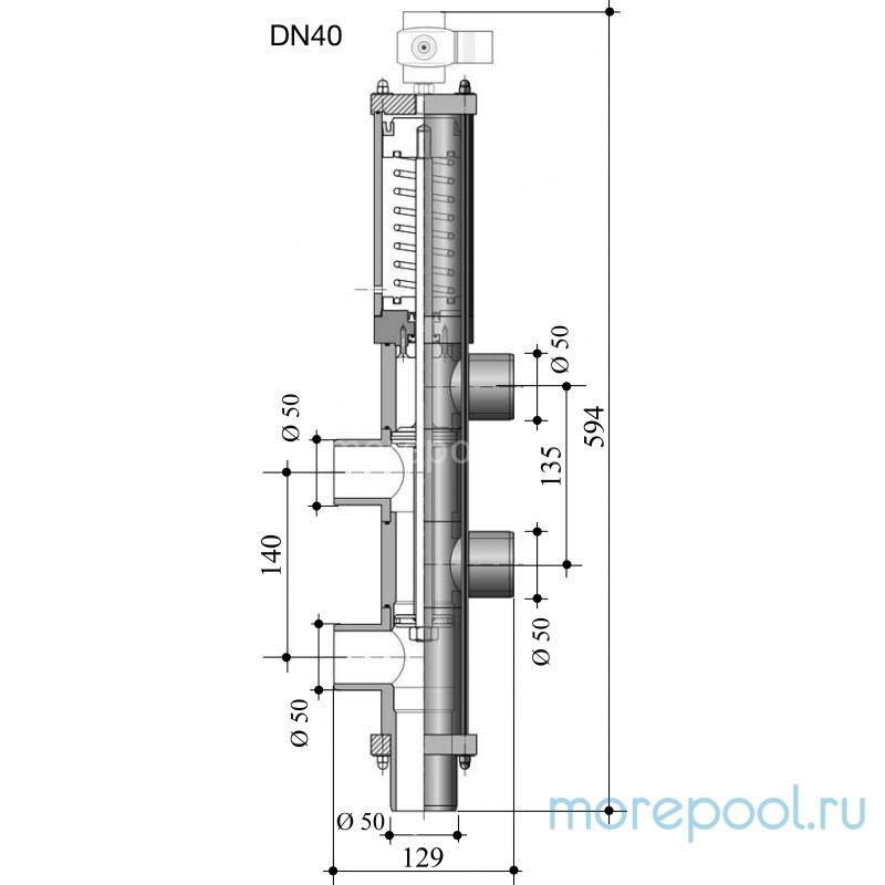 Вентиль Besgo 5-ти поз. DN 40/Ø 50 мм, 140 мм, с электромагн. кл-ном 230В