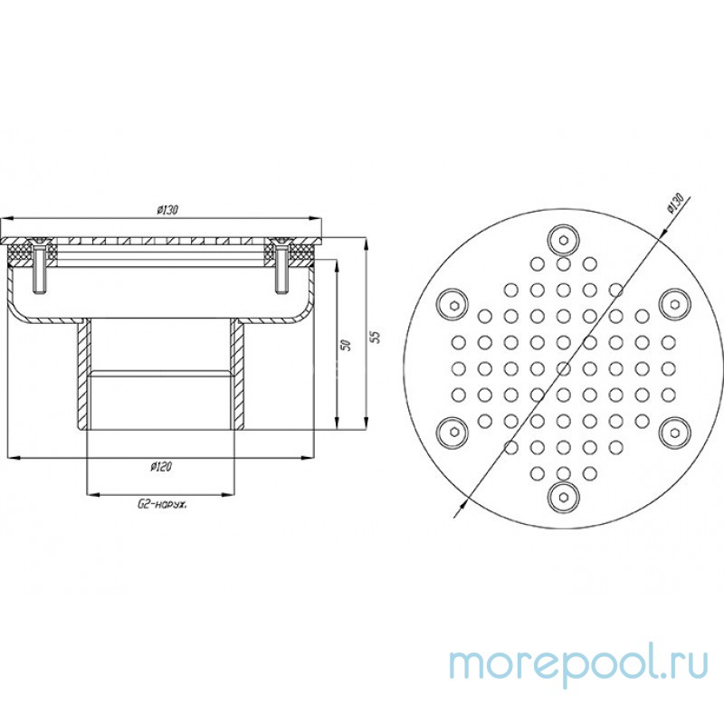 Плато аэромассажное д.120 (плёнка) G2" (наруж.) нерж. AISI-304