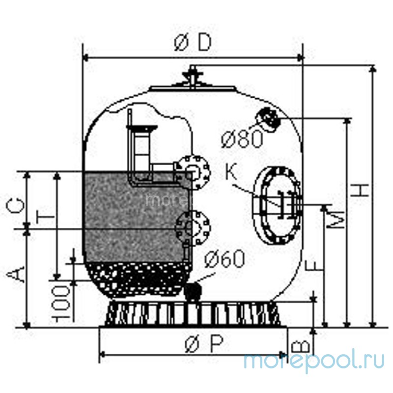 Фильтр K2000т, шпул. навивки, d.2000мм, 157м³/ч, подкл. 6", трубч., без обвязки