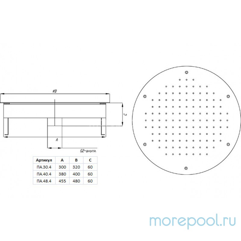 Плато аэромассажное д.300 (плёнка) G2" (внутр.) нерж. AISI-316