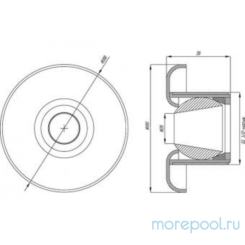 Форсунка стеновая Ø 100 (плитка) G1½"(наружн.) нерж. ст. AISI-304