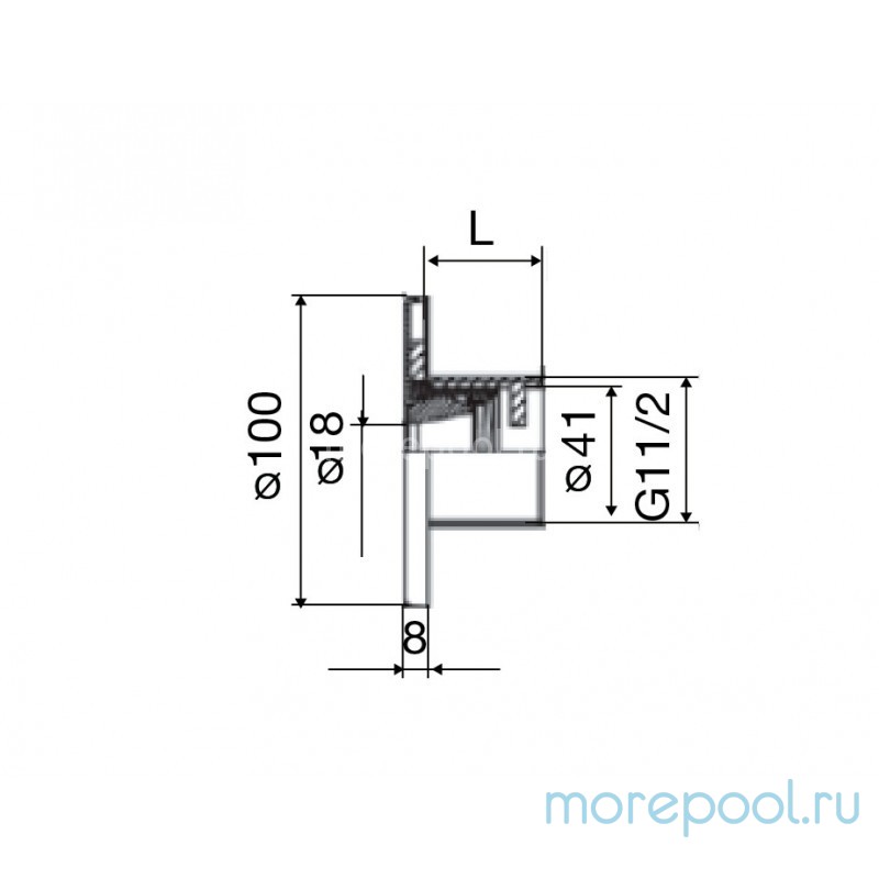 Форсунка стеновая Ø 100 (плитка) G2"(наруж.)нерж. ст. AISI-316 и RG-бронза
