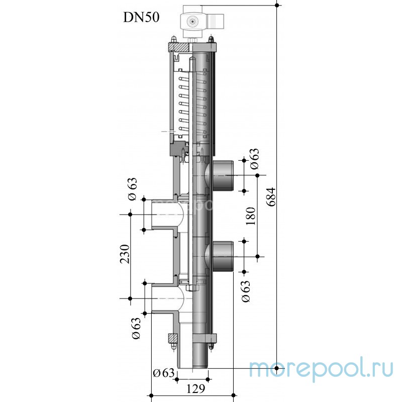 Вентиль Besgo 5-ти поз. DN 50/Ø 63 мм, 230 мм, с электромагн. кл-ном 230В